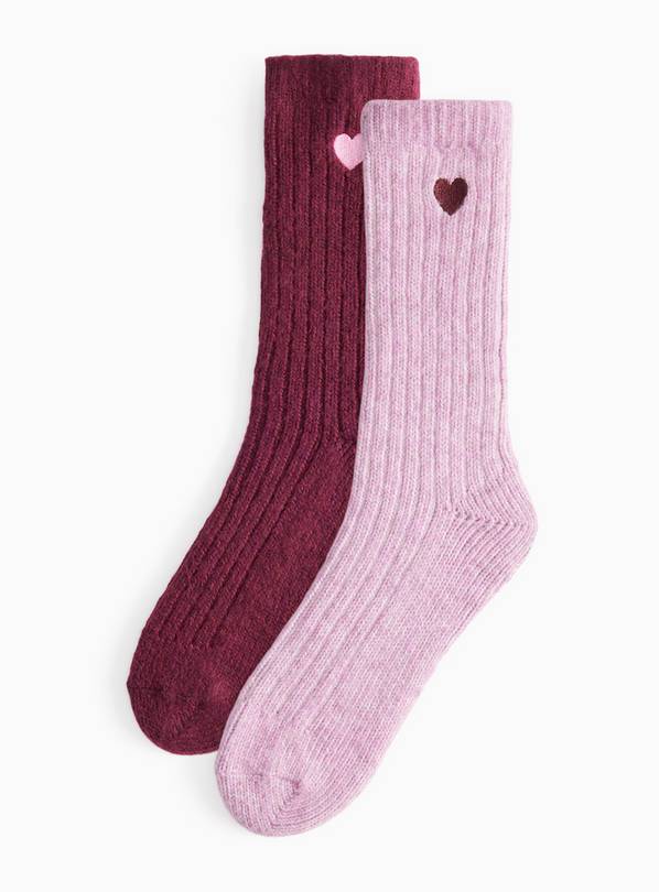 Heart Embroidered Rib Socks 2 Pack 12.5-3.5
